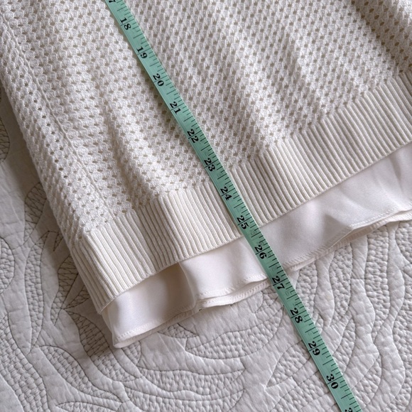 St. John - Waffle-Knit Pullover Sweater with Silk Detail - Ivory/White - Picture 13 of 14